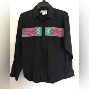 Vintage Wrangler Western Rodeo Shirt Blouse Black Multi-Colored Ladies M/L